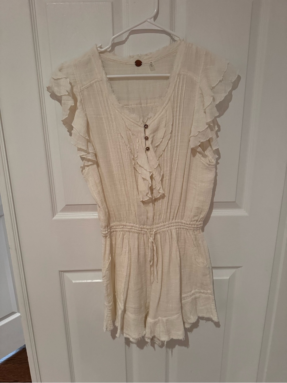 Free People Cream Ruffle Sleeve Tiered Romper Dress
